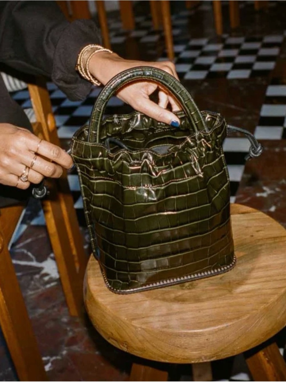 Freda Salvador Ruby Bucket Bag in Seaweed Embossed Croc - Picture 5 of 5